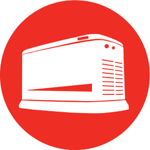 a red bubble icon with a white generator