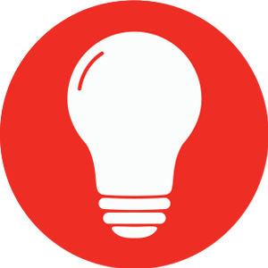 A red bubble icon with a white light bulb